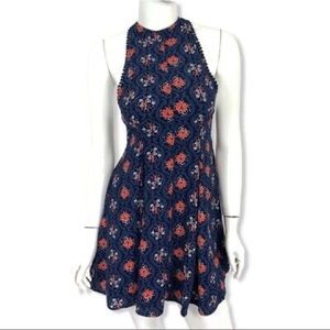 Altar’d State Blue Skater Floral High Neck Mini Dress  Short Casual Dress Large